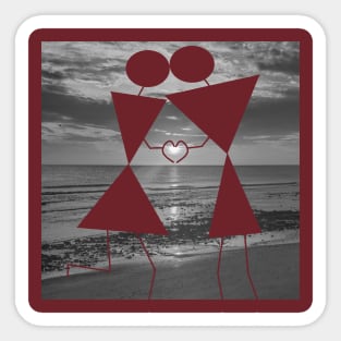 Warli couple on the beach at sunset Sticker